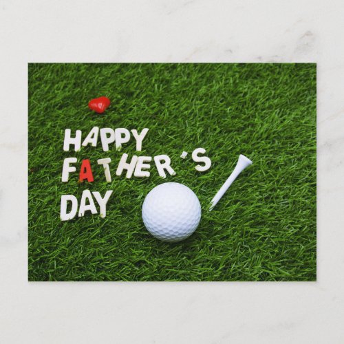 Fathers day with golf ball on green postcard