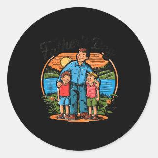 Fathers Day With Sons Happy Dad Design Idea  Classic Round Sticker
