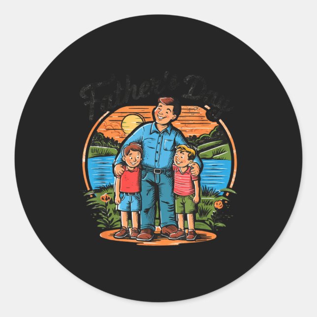 Fathers Day With Sons Happy Dad Design Idea  Classic Round Sticker (Front)