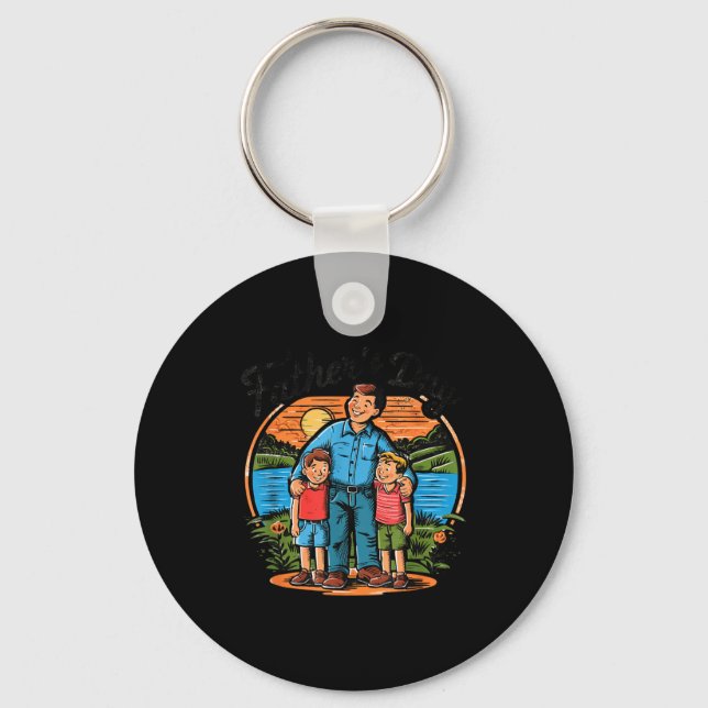 Fathers Day With Sons Happy Dad Design Idea  Keychain (Front)