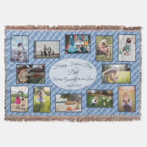 Fathers Day Wrap Yourself in Our Love Photo Collag Throw Blanket