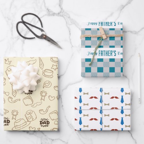 Fathers Day Wrapping Paper Flat Sheet Set of 3