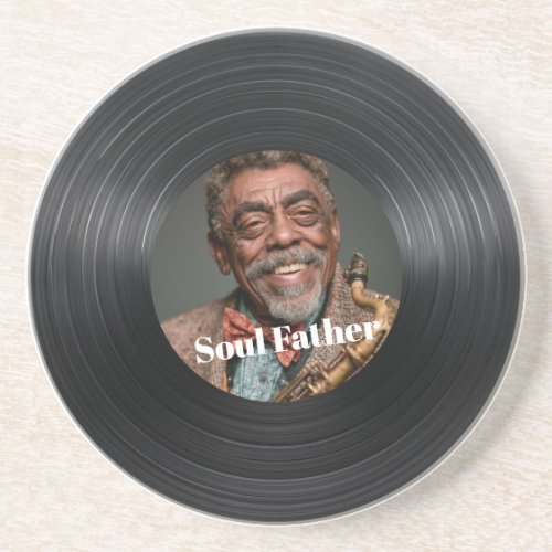 Father's DayCustom Photo Sax&Record Sandstone Coaster