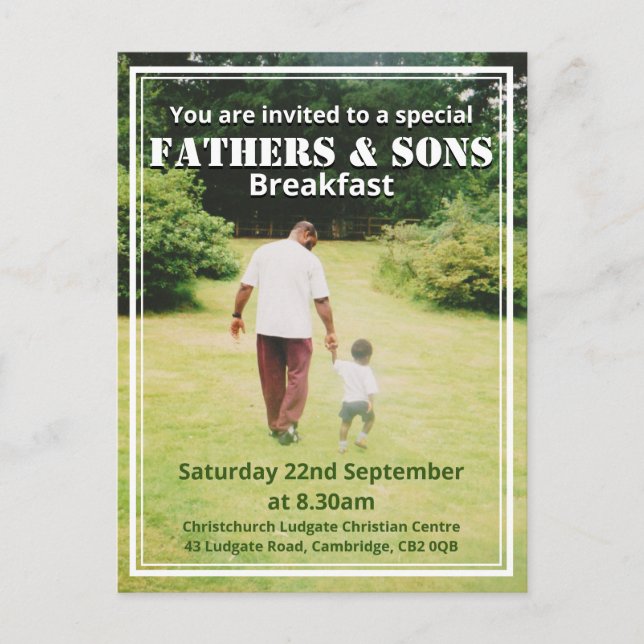 FATHERS & SONS BREAKFAST Personalized Invitation Postcard (Front)