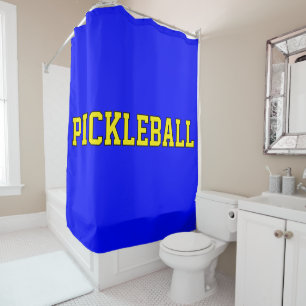 FAthletic Bright Yellow PICKLEBALL On Vivid Blue Shower Curtain
