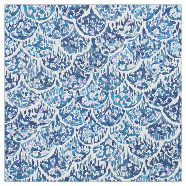 FATHOMS DEEP Indigo Watercolor Fish Scale Fabric (Swatch)