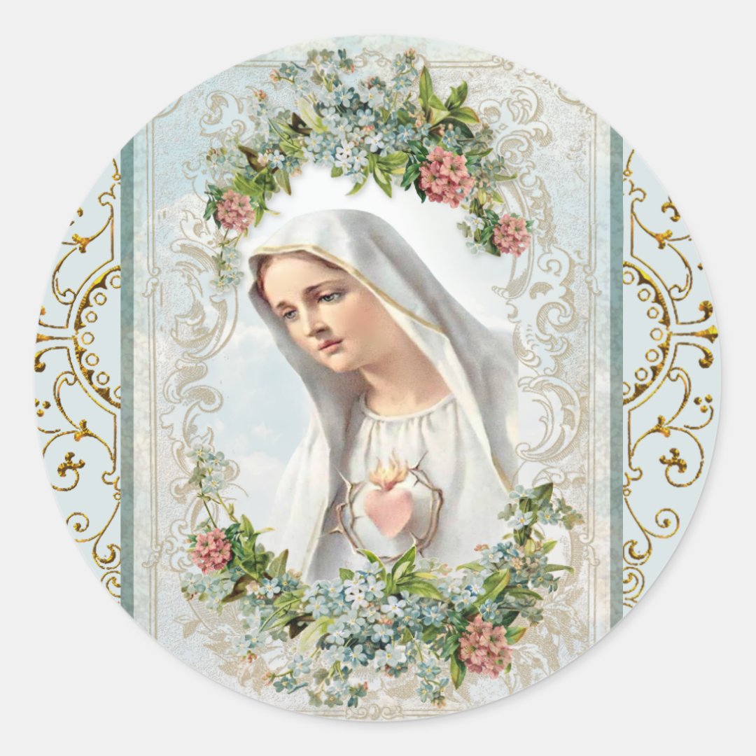 Fatima Blessed Virgin Mary Catholic Floral Classic Round Sticker | Zazzle