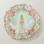 Fatima Blessed Virgin Mary Catholic Roses Vintage Round Pillow
