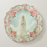 Fatima Blessed Virgin Mary Catholic Roses Vintage Round Pillow Fatima Blessed Virgin Mary Catholic Roses Vintage Round Pillow
