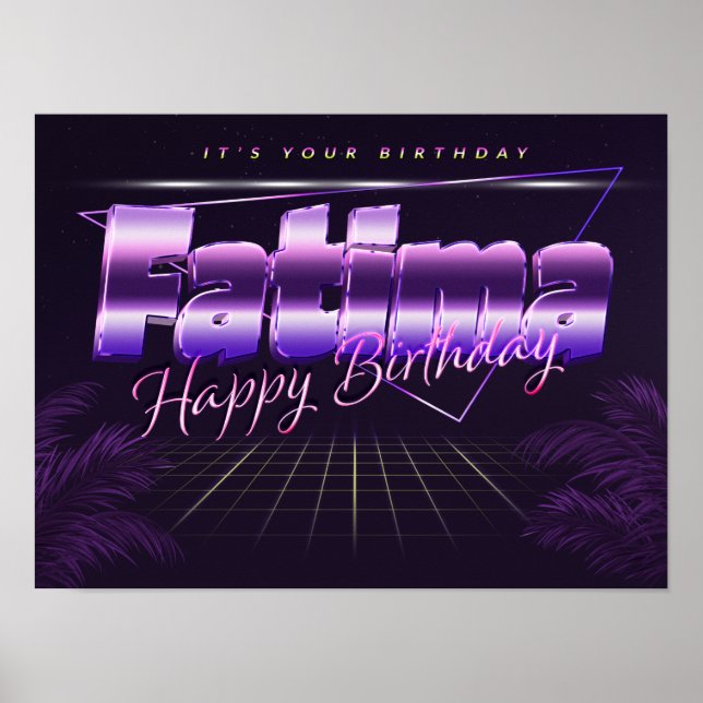 Fatima Name Vorname lila retro Poster Geburtstag (Front)