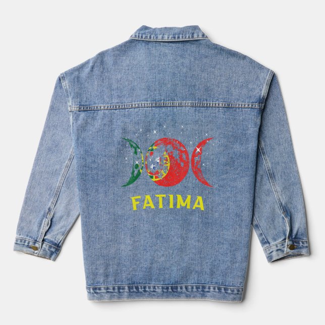 Fatima Portuguese City Retro Portugal Flag  Denim Jacket (Back)