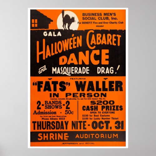 Fats Waller Halloween Vintage Jazz Concert Poster