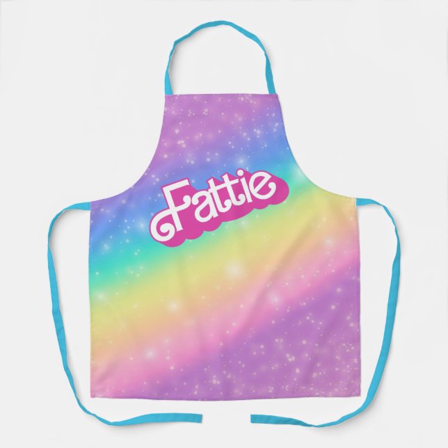 Fattie Plus Size Rainbow Retro 90's Nostalgia Chef Apron (Front)