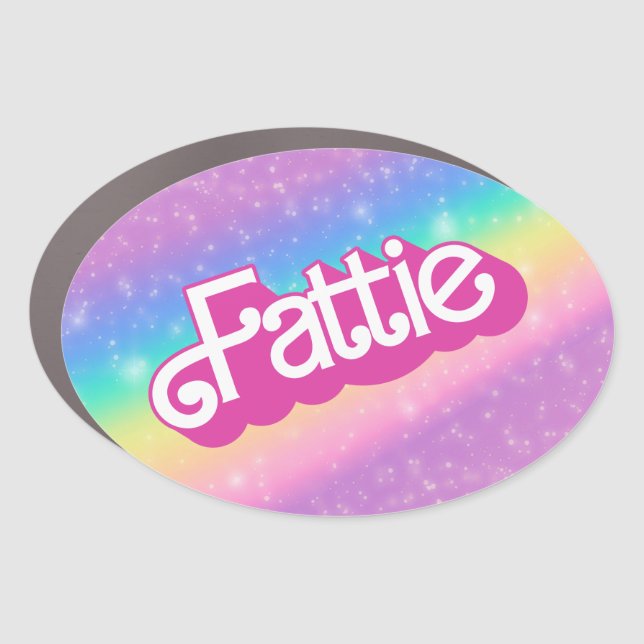 Fattie Plus Size Rainbow Retro 90's Nostalgia Pink Car Magnet (Front)