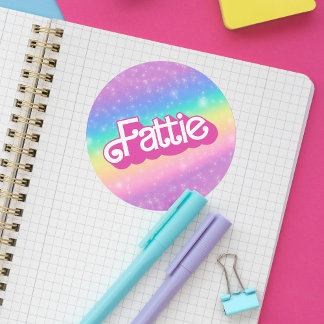 Fattie Plus Size Rainbow Retro 90's Nostalgia Pink Classic Round Sticker