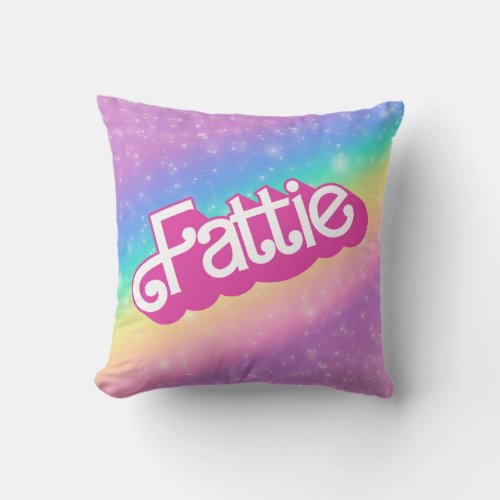 Fattie Plus Size Rainbow Retro 90s Nostalgia Pink Throw Pillow