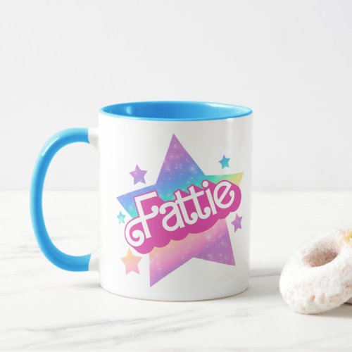 Fattie Plus Size Rainbow Retro 90s Nostalgia Star Mug