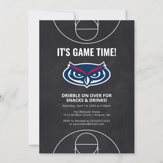 FAU Florida Atlantic University Basketball Party Invitation (Front)