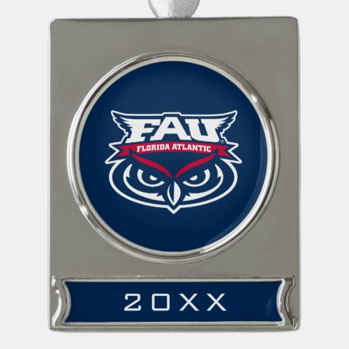 FAU Spirit Mark Silver Plated Banner Ornament