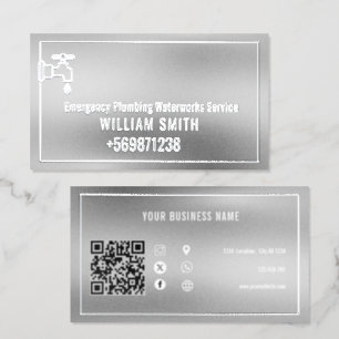 Faucet Chrome Emergency Plumbing Waterworks Foil Business Cards