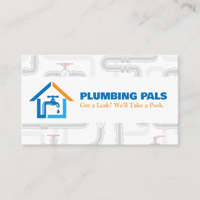 Faucet Logo | Pipe System Background Business Card (Front)