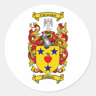 FAULKNER FAMILY CREST - FAULKNER COAT OF ARMS CLASSIC ROUND STICKER