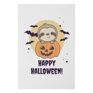 Fault In Pumpkin Sweet Sloths Happy Halloween Faux Canvas Print