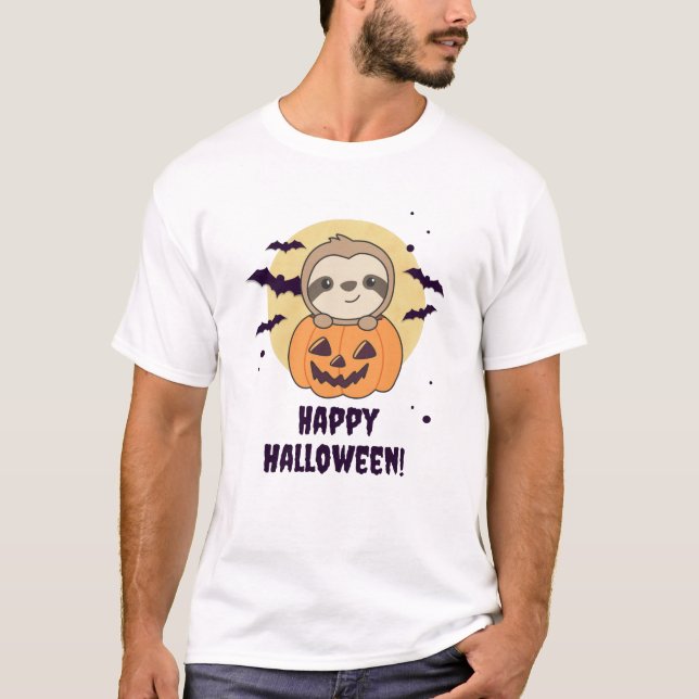 Fault In Pumpkin Sweet Sloths Happy Halloween T-Shirt (Front)