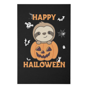 Fault In Pumpkin Sweet Sloths To Halloween Faux Canvas Print