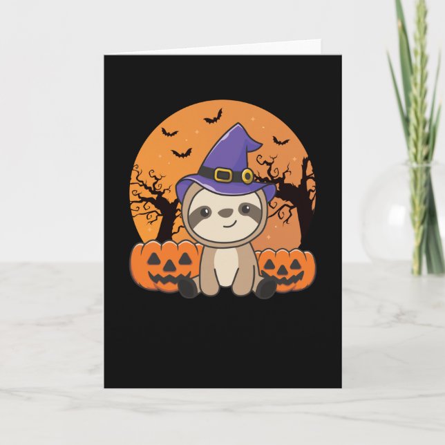 Fault Witch Pumpkin Sloths Happy Halloween Card (Front)
