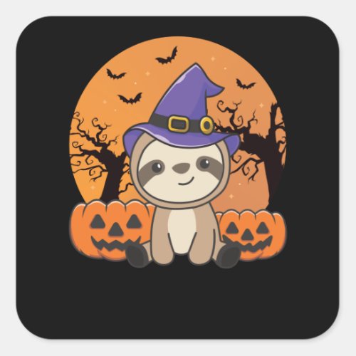Fault Witch Pumpkin Sloths Happy Halloween Square Sticker