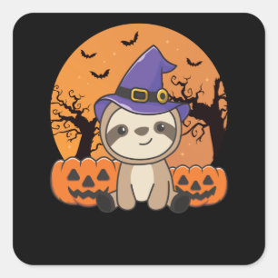 Fault Witch Pumpkin Sloths Happy Halloween Square Sticker