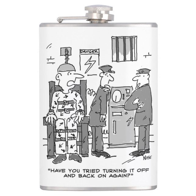 Faulty Electric Chair Cartoon - Funny Flask (Front)