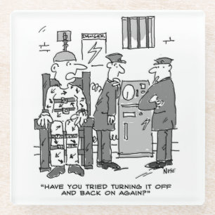 Faulty Electric Chair Cartoon - Funny Glass Coaster
