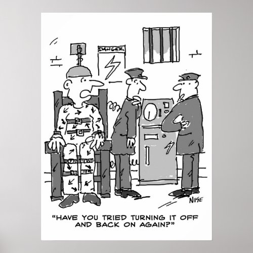 Faulty Electric Chair Cartoon _ Funny Poster