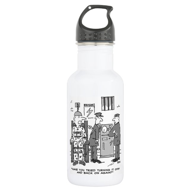 Faulty Electric Chair Cartoon - Funny Stainless Steel Water Bottle (Front)