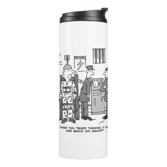 Faulty Electric Chair Cartoon - Funny Thermal Tumbler (Rotated Left)