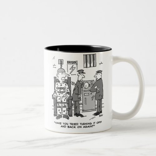 Faulty Electric Chair Cartoon _ Funny Two_Tone Coffee Mug