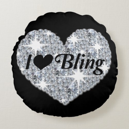 Faun diamonds silver heart I lover Bling Quote Round Pillow