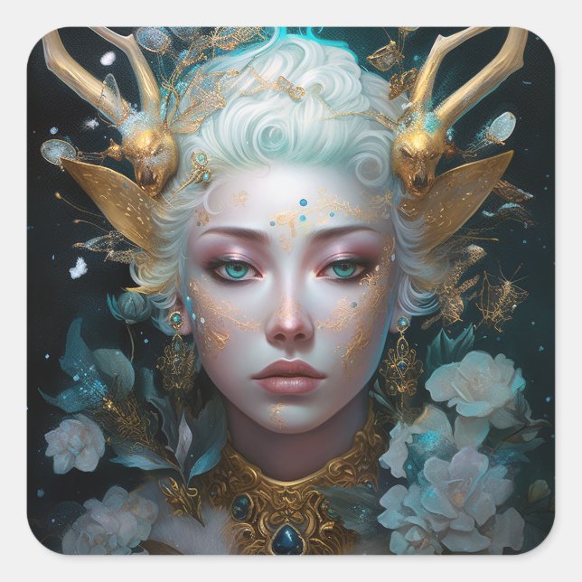 Faun Elf Woman Fantasy Art Square Sticker (Front)