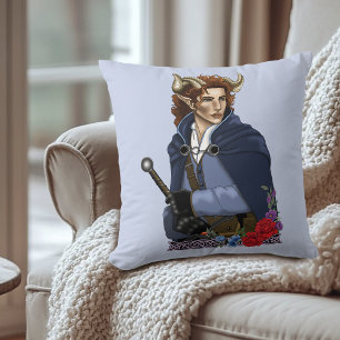 Faun Horned Fae Fantasy Throw Pillow