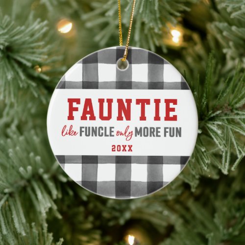 Fauntie Personalized Best Aunt Ever Buffalo Plaid Ceramic Ornament