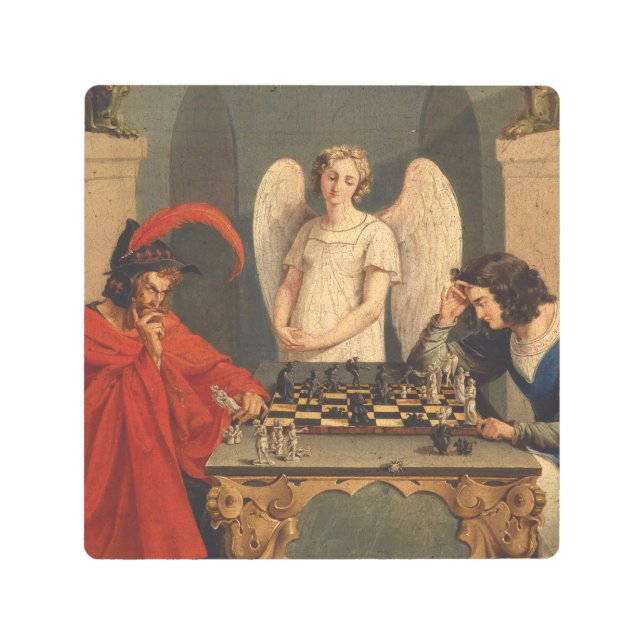 Faust And Mephistopheles Playing Chess Metal Print (Front)
