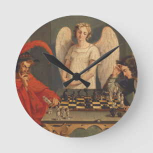 Faust And Mephistopheles Playing Chess Round Clock
