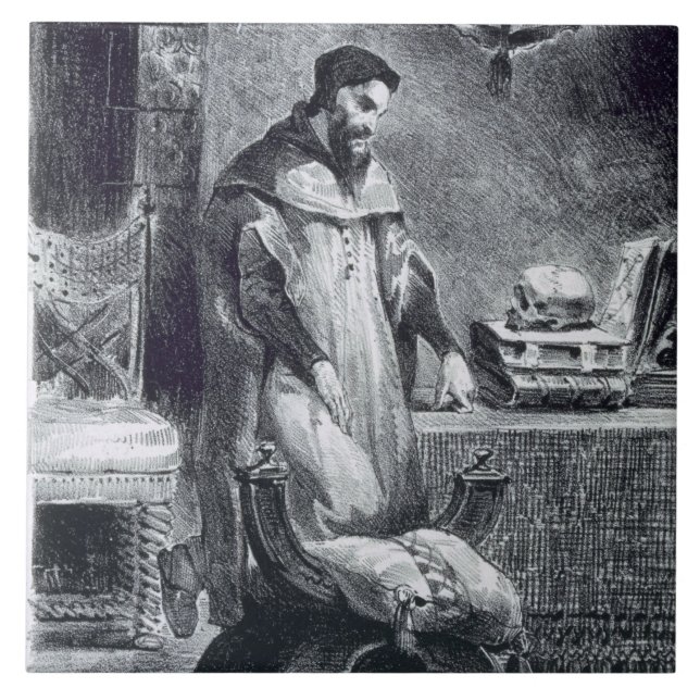 Faust in his Study, from Goethe's Faust, 1828, (il Tile (Front)