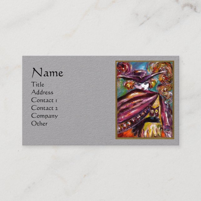 FAUST / Mysterious Mask With Owl Purple Grey Paper Business Card (Front)