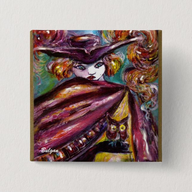 FAUST / Mysterious Mask with Tricorn and Owl Pinback Button (Front)