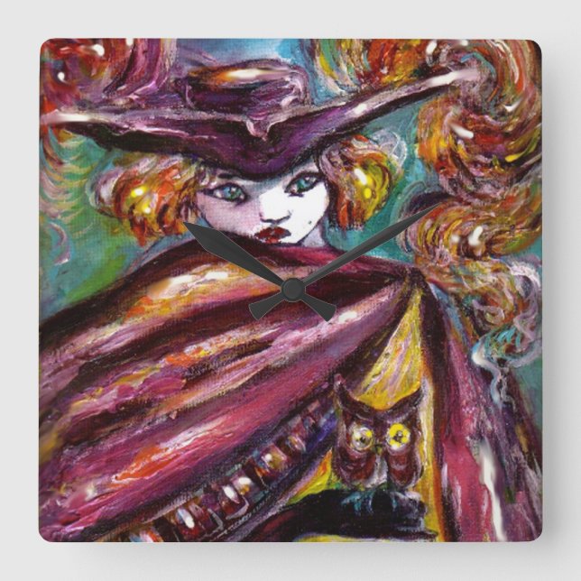 FAUST / Mysterious Mask with Tricorn and Owl Square Wall Clock (Front)