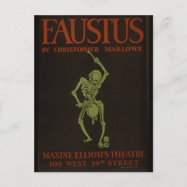 Faustus Poster Vintage Retro Skeleton Postcard (Front)