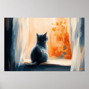 Fauvist Cat by the Window – Customizable Tranquil Poster